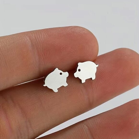 Little Pigs Stainless Steel Stud Earrings #821 (Color: Rose Gold) - Picture 7 of 9